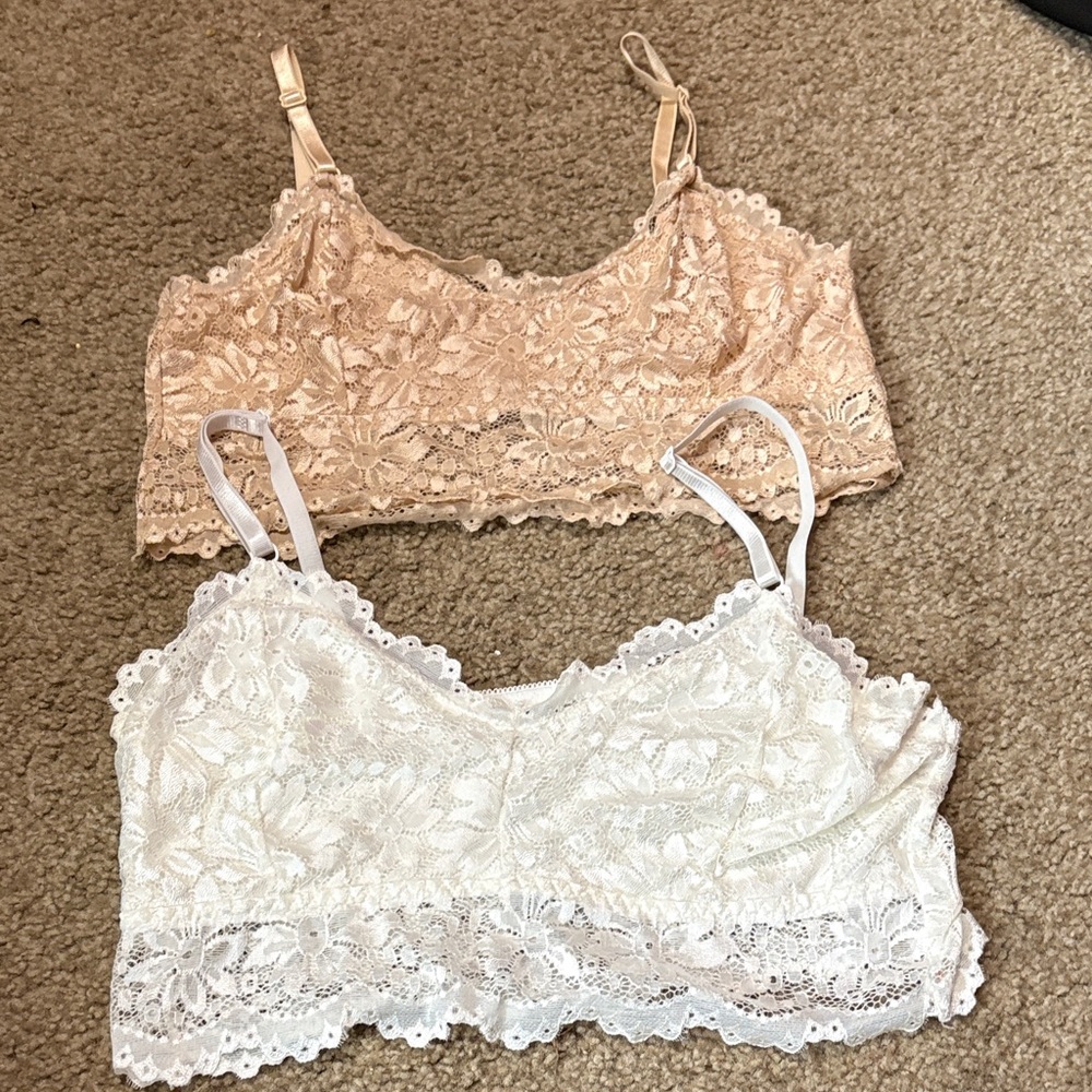 Amazing Lace Floral Bandeau Set - Cream and Tan